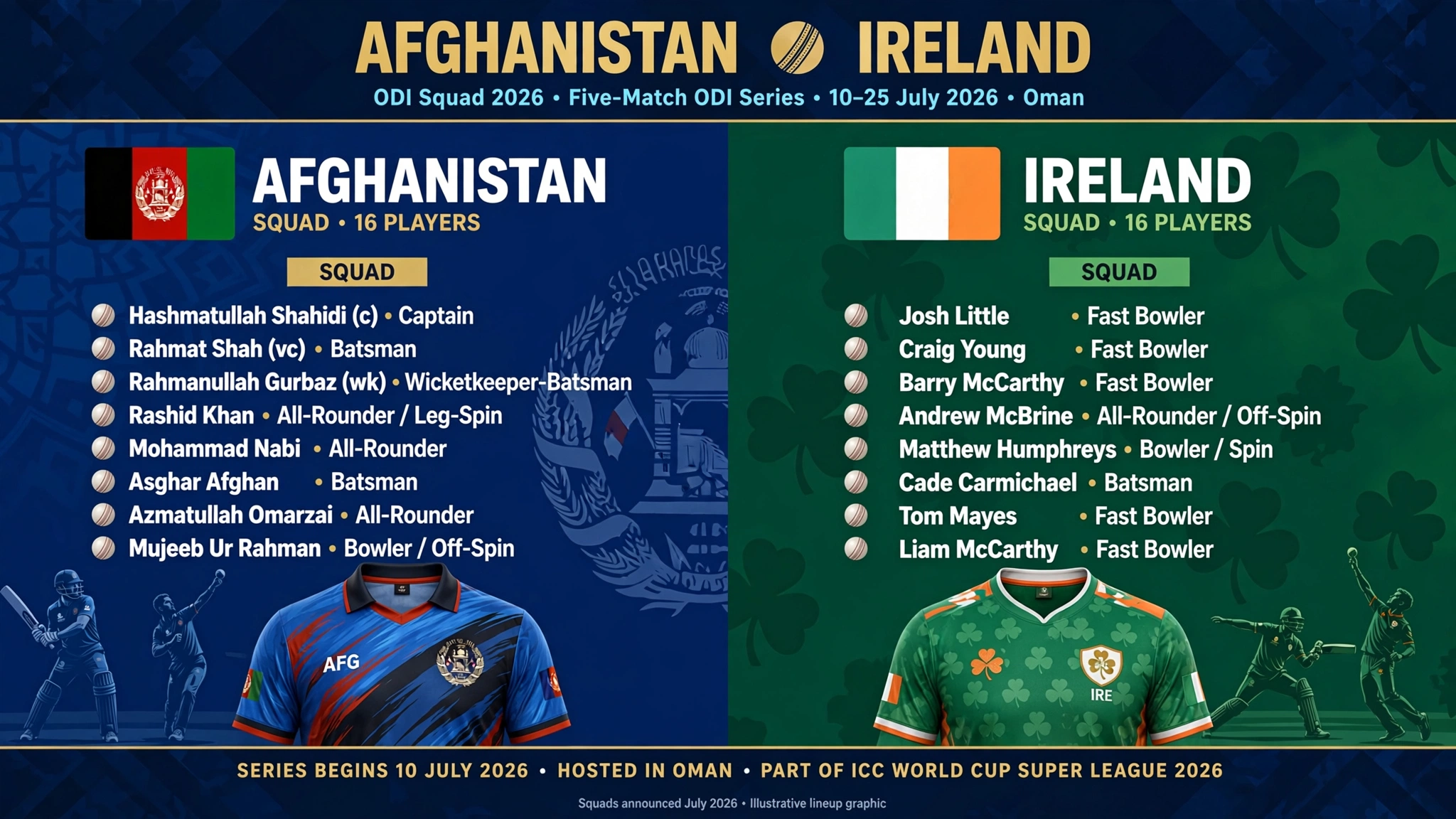 Afghanistan vs Ireland ODI Squad 2026