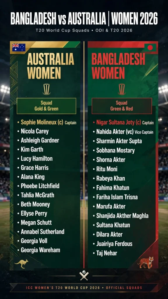 Bangladesh vs Australia Women T20,ODI 2026