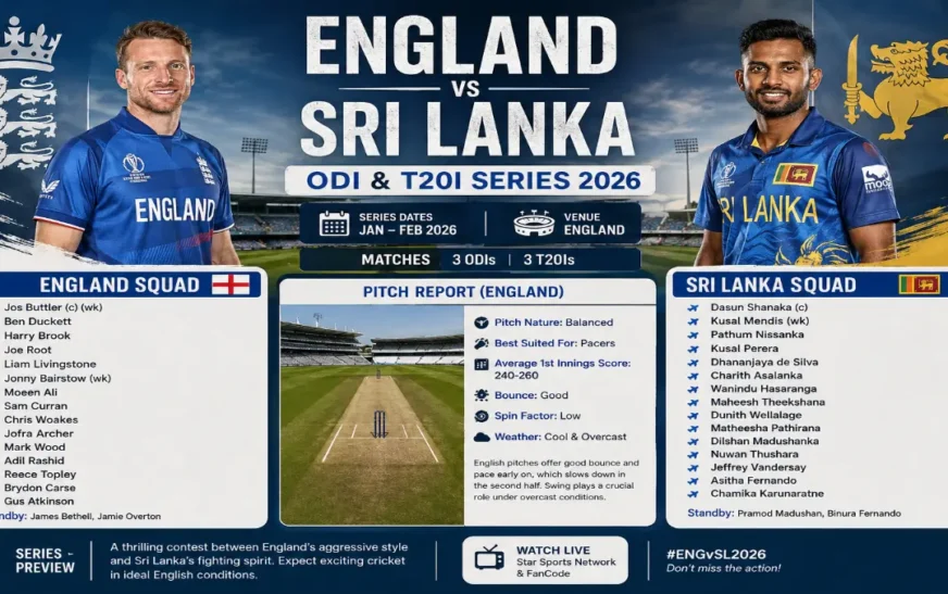 England vs Sri Lanka Pitch Reports, Full Squads, 2026